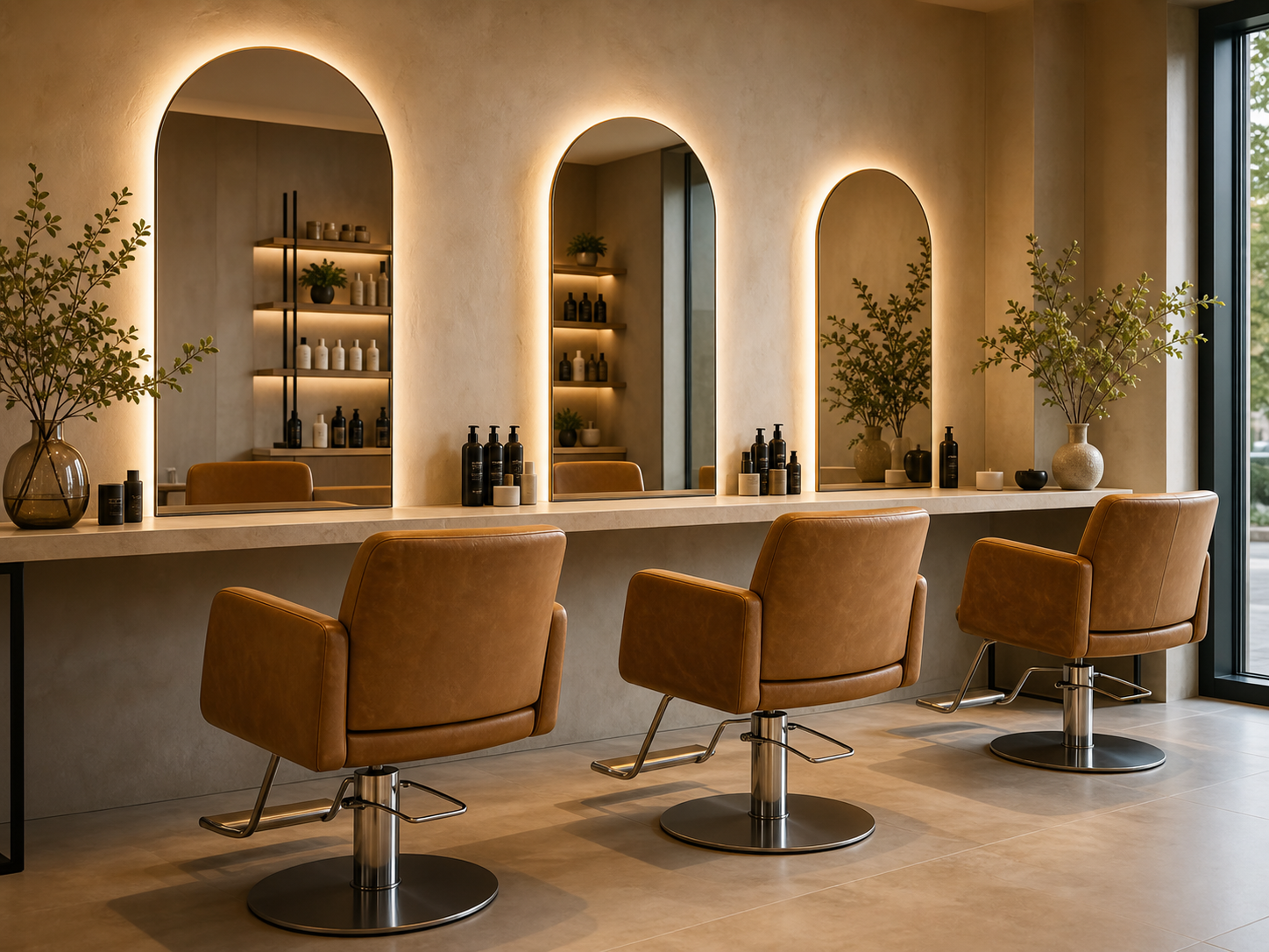 Warm modern hair salon interior